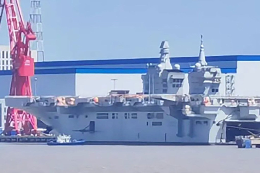 Pictures have appeared on Chinese social media, increasing speculation that China’s first Type 076 amphibious assault ship, the Sichuan, is taking part in advanced electromagnetic catapult trials. Photo: Handout