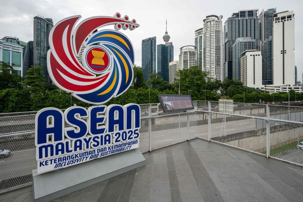 The logo of the Association of Southeast Asian Nations is pictured on Thursday, ahead of the 47th Asean summit in Kuala Lumpur which begins on Sunday. Photo: AFP