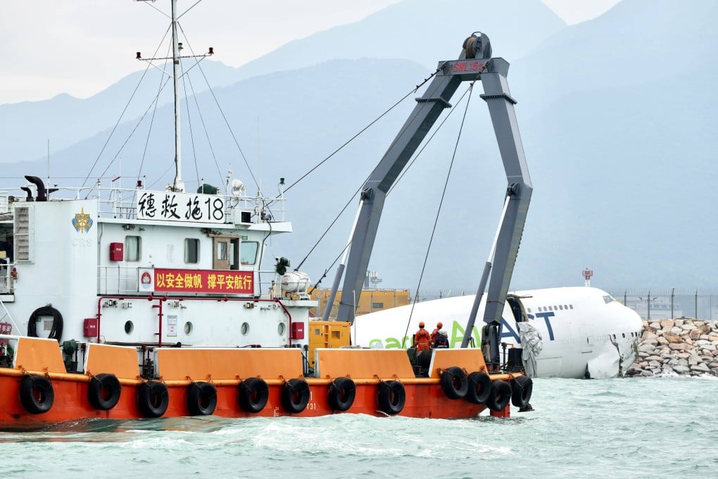 A salvage vessel at the scene of the cargo plane crash. Photo: Sam Tsang