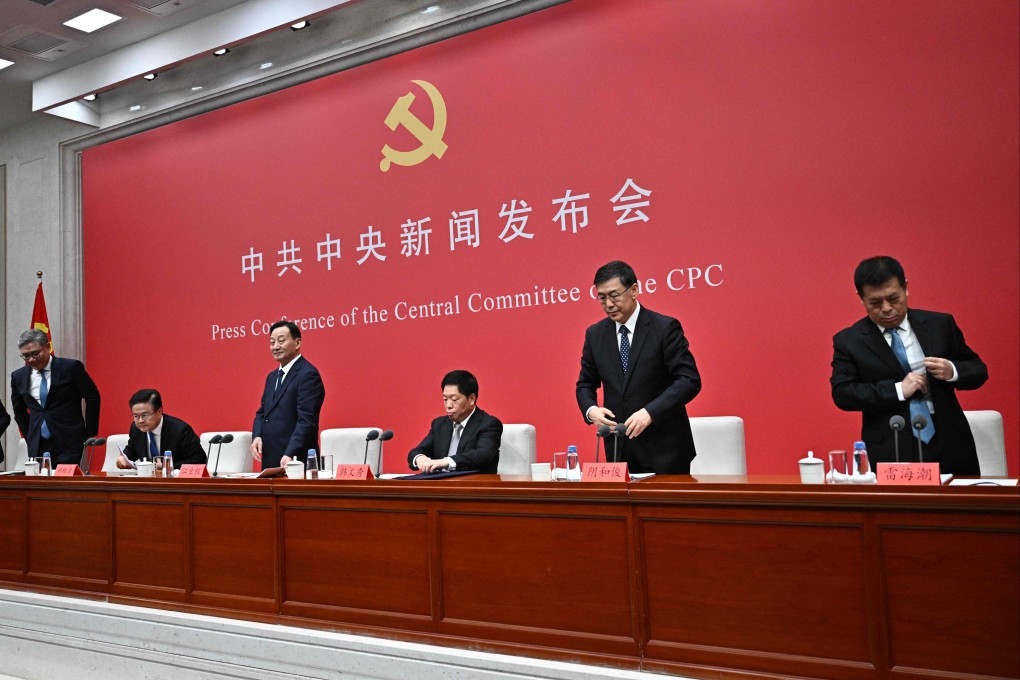 Senior officials held a press conference following the fourth plenum of the Central Committee of China’s ruling Communist Party. Photo: AFP