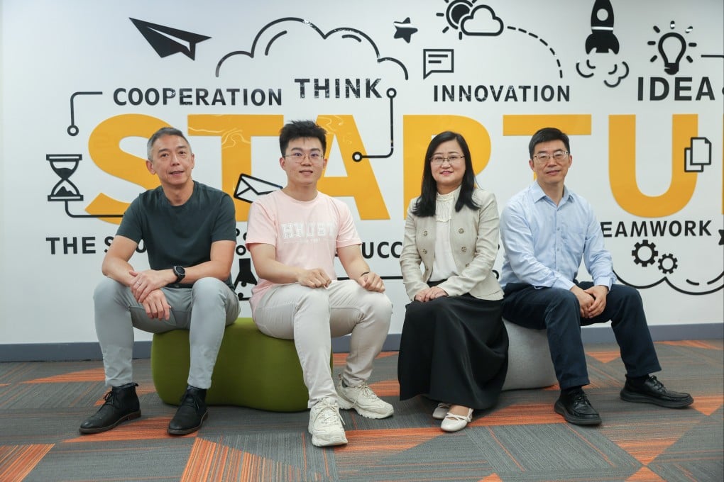(From left) Stellerus Technology vice-chairman and CEO David Liu, chief technology officer Jeffrey Xu, chairwoman and co-founder Su Hui and HKUST’s director of digital cities and smart hazard mitigation laboratory Limin Zhang. Photo: Edmond So