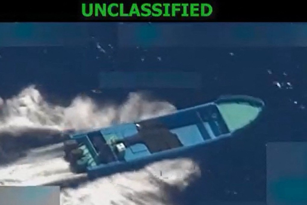 This screen grab from a video posted by US Defence Secretary Pete Hegseth this week shows a vessel moments before it is hit in a US strike. Photo: US Secretary of Defence Pete Hegseth via X