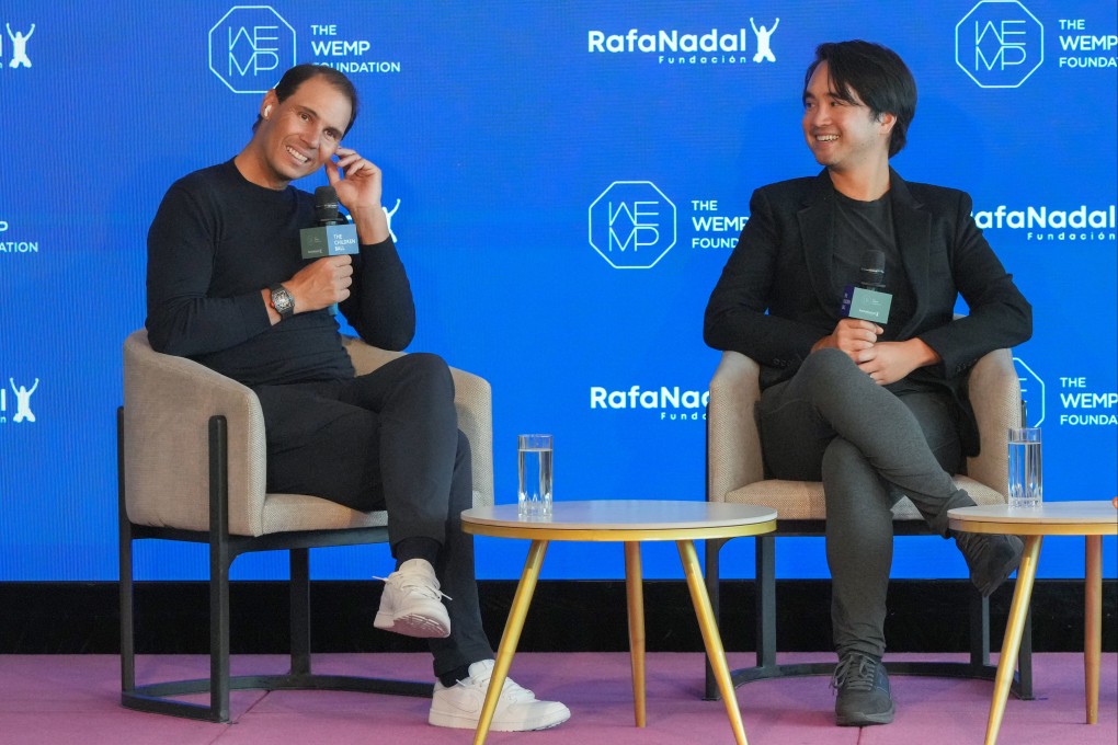 Rafael Nadal (left) and Adrain Cheng, founder of the WEMP Foundation, attend a press conference at the Regent Hong Kong Hotel in Tsim Sha Tsui. Photo: May Tse