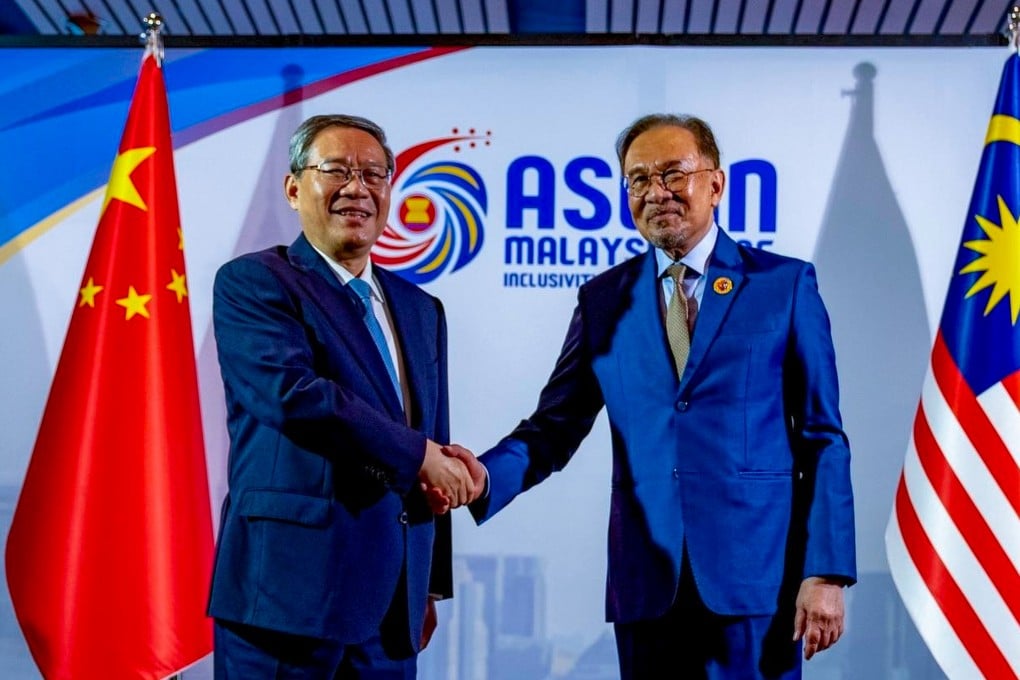 China’s Premier Li Qiang (left) shakes hands with Malaysia’s Prime Minister Anwar Ibrahim, the 2025 Asean chair, on the sidelines of an Asean summit in May. Photo: Handout