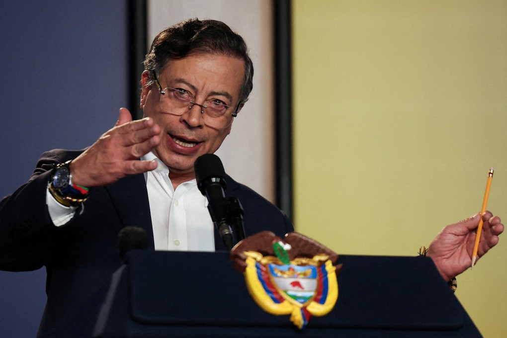 Colombian President Gustavo Petro speaks during a press conference in Bogota on Thursday. Photo: Reuters