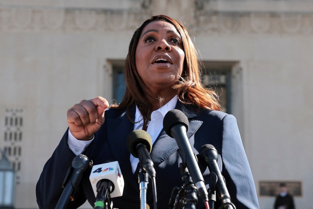 New York Attorney General Letitia James speaks to the media in Norfolk, Virginia, oin Friday. Photo: Reuters