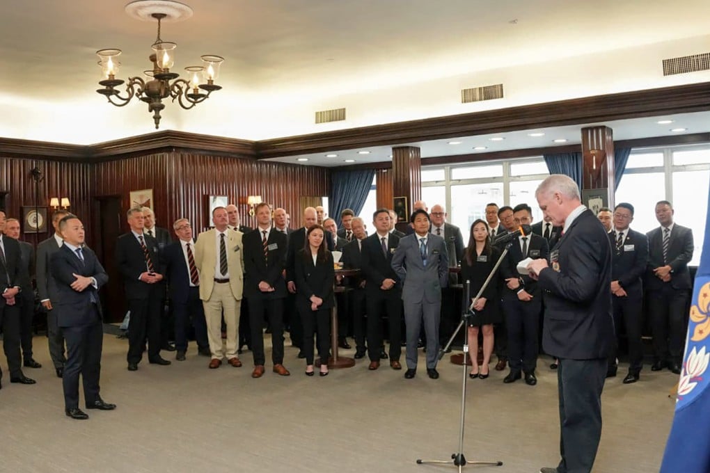Overseas Inspectors Association chairman Tobi Lothian delivers a speech at the disbandment ceremony on Friday. Photo: Handout