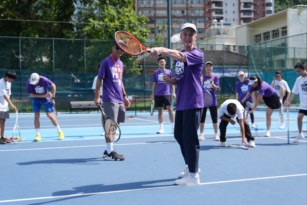 Judy Murray demonstrates a shot during the event at Causeway Bay Sports Ground. Photo: Eugene Lee