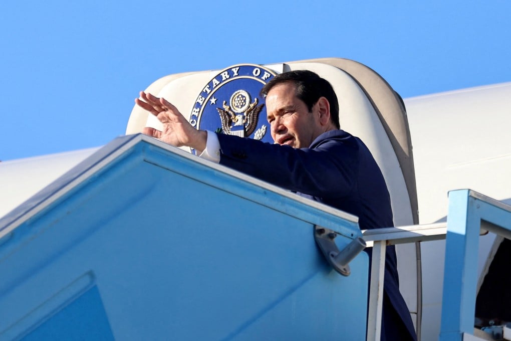US Secretary of State Marco Rubio waves before boarding a plane in Tel Aviv, Israel, on Saturday. Photo: Reuters