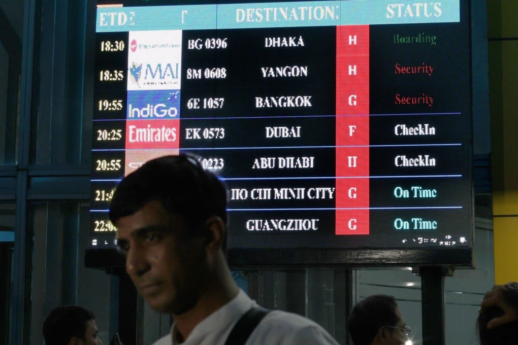 Passengers at Netaji Subhas Bose Airport in Kolkata, India on Sunday. IndiGo launched a daily flight from Kolkata to Guangzhou on Sunday, the first direct connection between the two countries after a five-year suspension. Photo: EPA