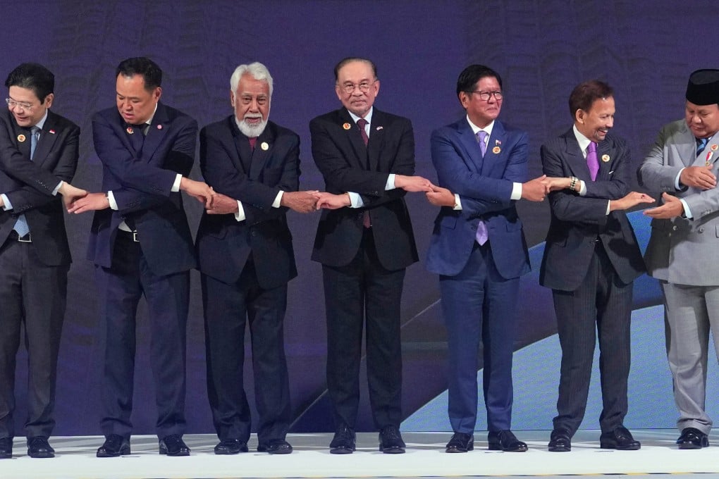 RTM misidentifies Singapore’s Prime Minister Lawrence Wong (left), Thailand’s Prime Minister Anutin Charnvirakul (second left) and Indonesian President Prabowo Subianto (right) during a live broadcast on Sunday. Photo: AP