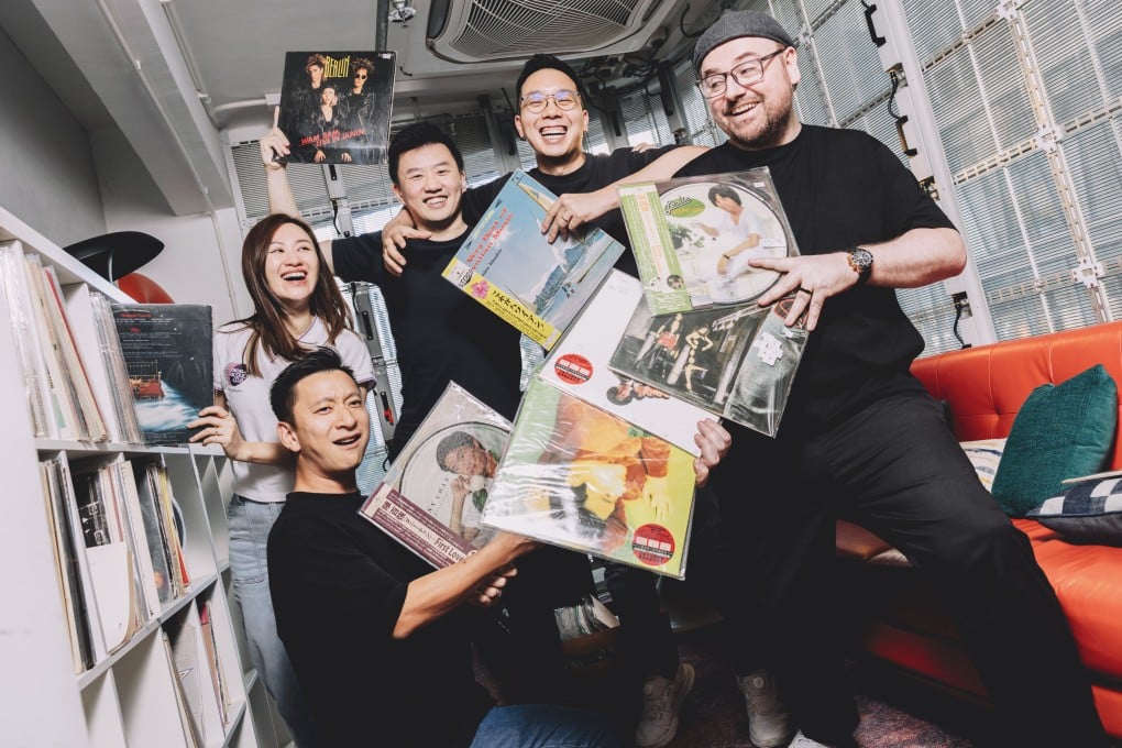 Rob Deal (far right), owner of the Wake Concept Listening Room in Hong Kong, with Wake Concept’s Anson Ma (far left), Brian Lee (bottom left), Alex Fung (centre) and Lawrence Chiu. Photo: Jocelyn Tam