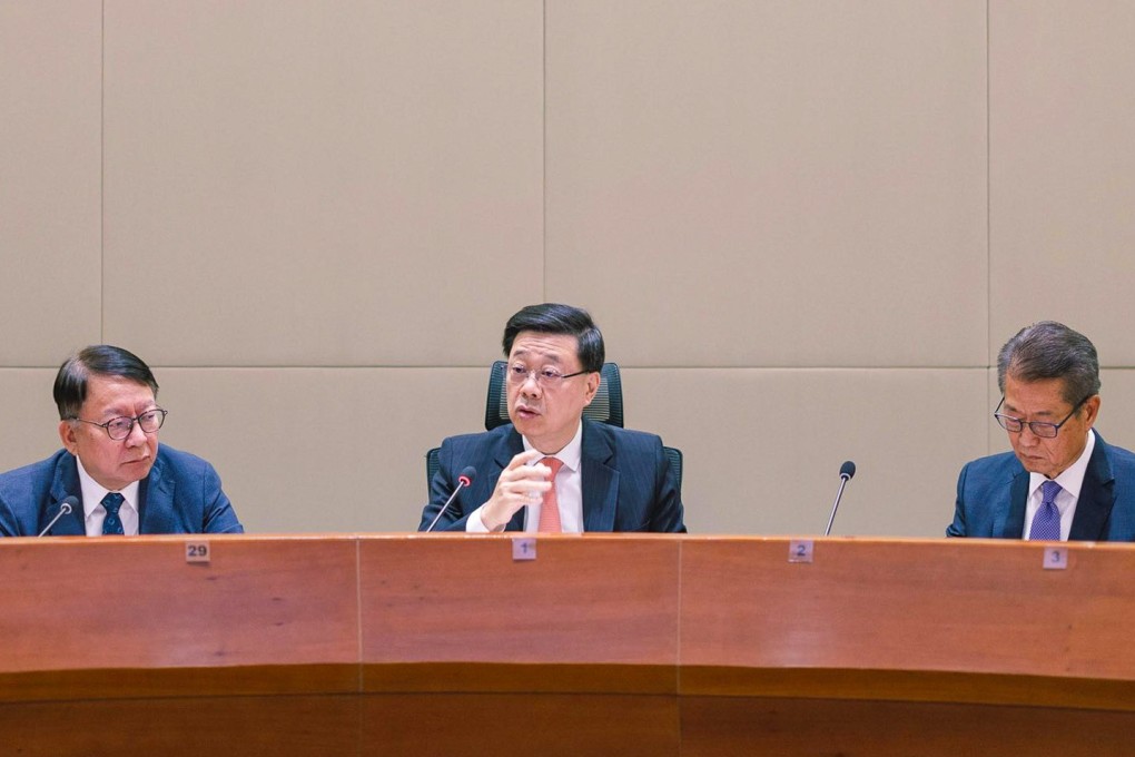 City leader John Lee (centre) chaired a high-level meeting with top officials on Monday to study the “spirit” of the fourth plenum. Photo: Handout