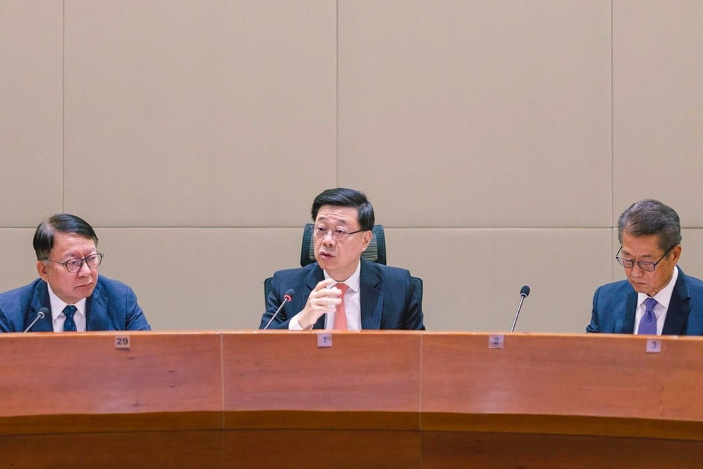 City leader John Lee (centre) chaired a high-level meeting with top officials on Monday to study the “spirit” of the fourth plenum. Photo: Handout