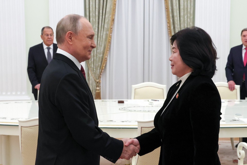 President Vladimir Putin meets North Korean Foreign Minister Choe Son-hui in Moscow on Monday. Photo: EPA