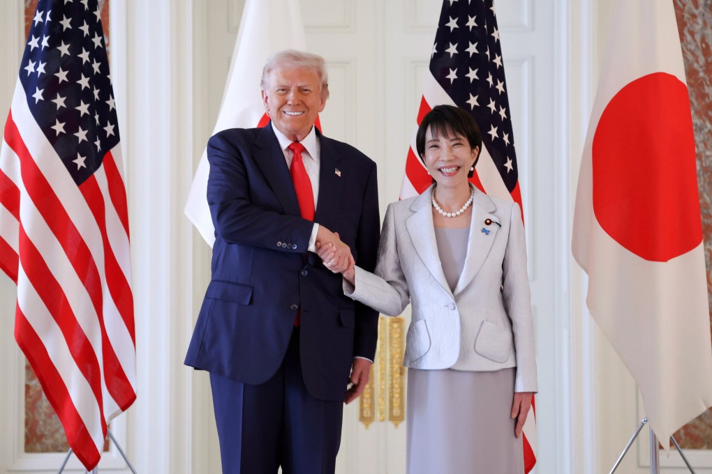 US President Donald Trump shakes hands with Japan’s Prime Minister Sanae Takaichi ahead of the Japan-US summit in Tokyo on Tuesday.  Photo: EPA