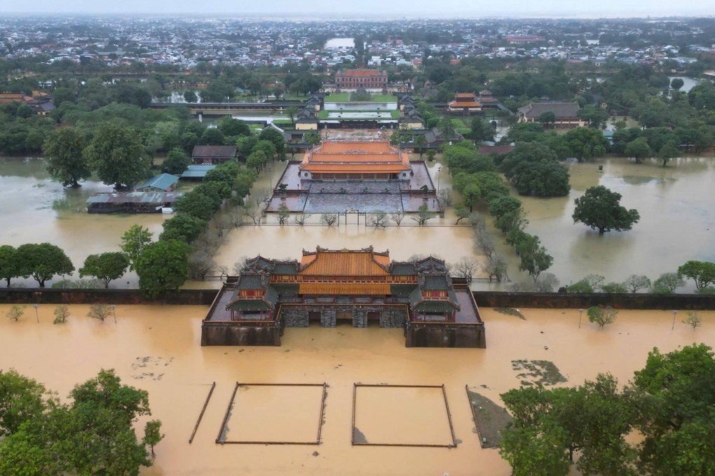 Floodwaters inundate the Imperial City in Hue on Tuesday. Photo: AFP