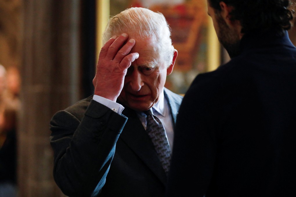 Britain’s King Charles during his visit to Lichfield Cathedral on Monday. Photo: AP