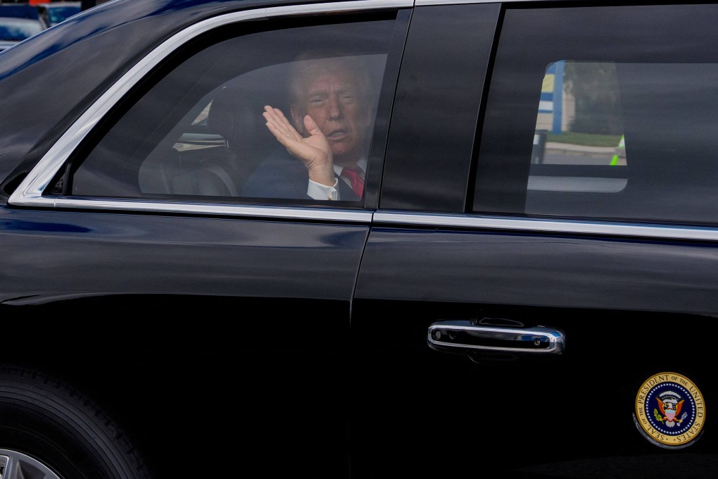 US President Donald Trump departing Walter Reed Medical Centre on October 10. Photo: AFP