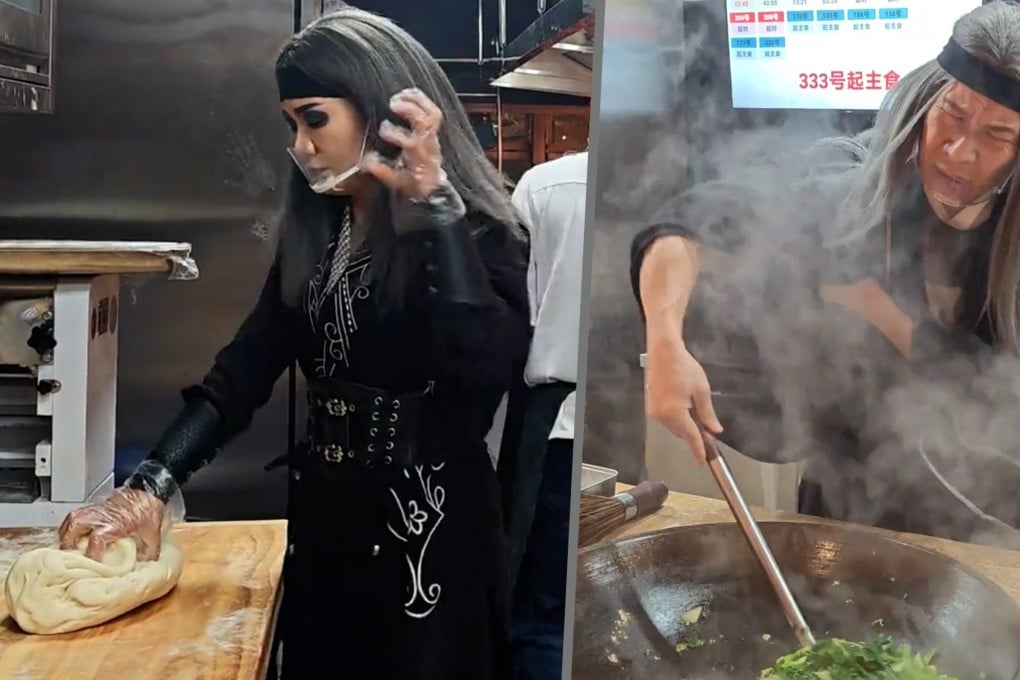 A restaurant in China has gone viral for featuring villainous characters from martial arts novels who cook using kung fu techniques. Photo: Douyin