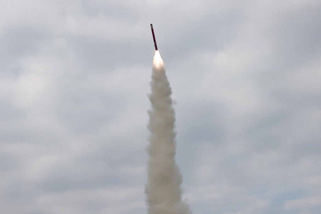 A sea-to-surface strategic cruise missile, that analysts say is likely a “Fire Arrow 3-31”, is seen being test launched on Tuesday in this picture released by North Korean state media. Photo: KCNA/KNS/AFP