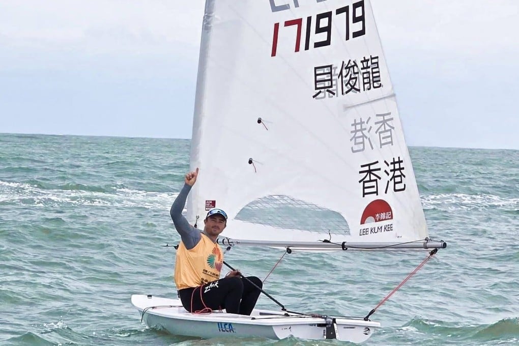 Nicholas Halliday celebrates winning gold for Hong Kong on Wednesday. Photo: Sailing Federation of Hong Kong, China