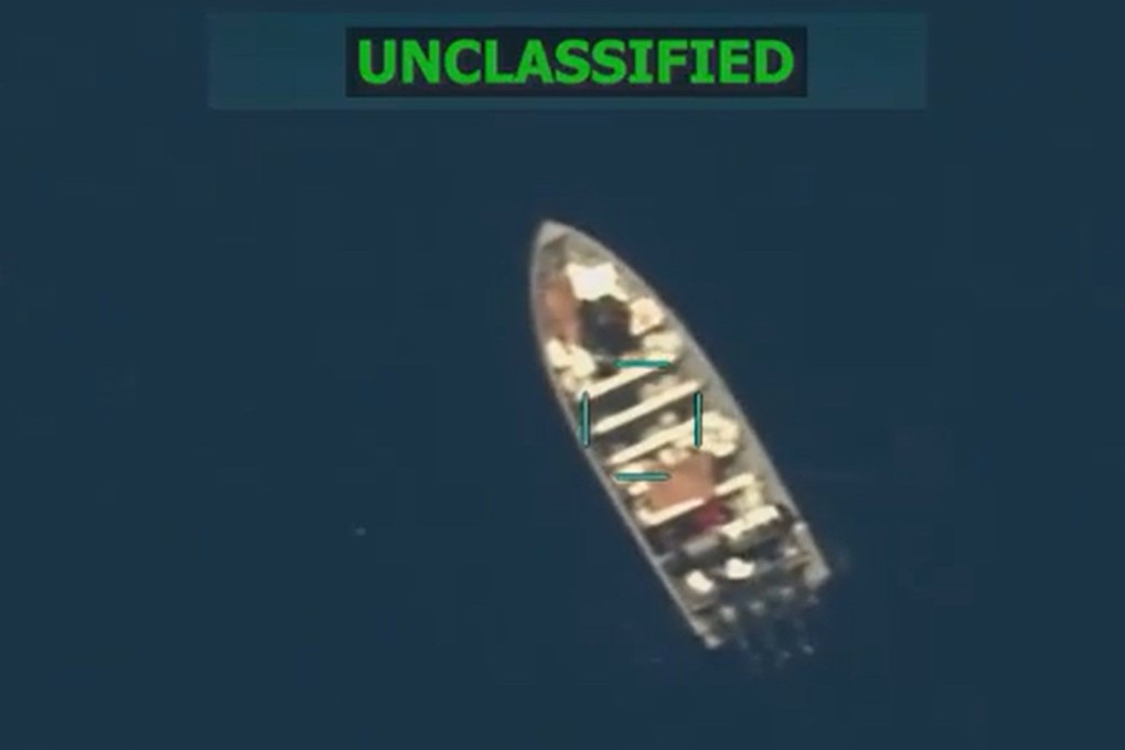 This screen grab from a video posted by US Defence Secretary Pete Hegseth on his X account shows the alleged drug-smuggling boat moments before the US strike. Photo: US Secretary of Defence Pete Hegseth’s X account