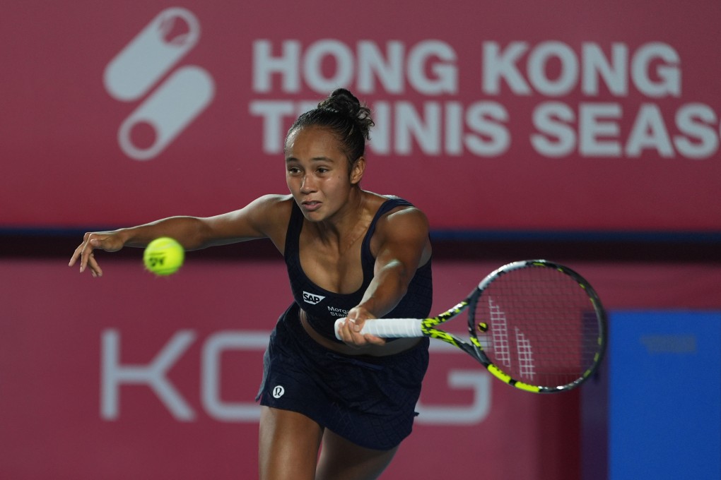 Leylah Fernandez hits a forehand against Eva Lys at Victoria Park on Wednesday. Photo: Eugene Lee