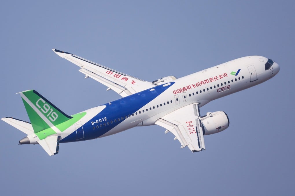 China’s home-grown C919 jetliner is seen at an airshow in Guangdong province on November 12. Photo: Xinhua