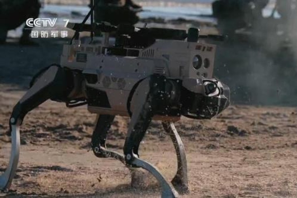 A robot dog takes part in a People’s Liberation Army amphibious landing exercise, as shown in a documentary aired on the Chinese mainland. Photo: CCTV