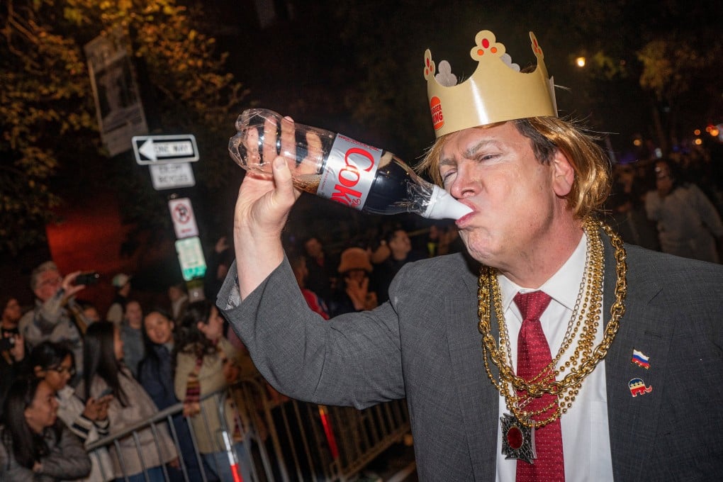 A competitor dressed as US President Donald Trump performs for the crowd ahead of the annual pre-Halloween High Heel Race in Washington on Tuesday. Photo: Reuters