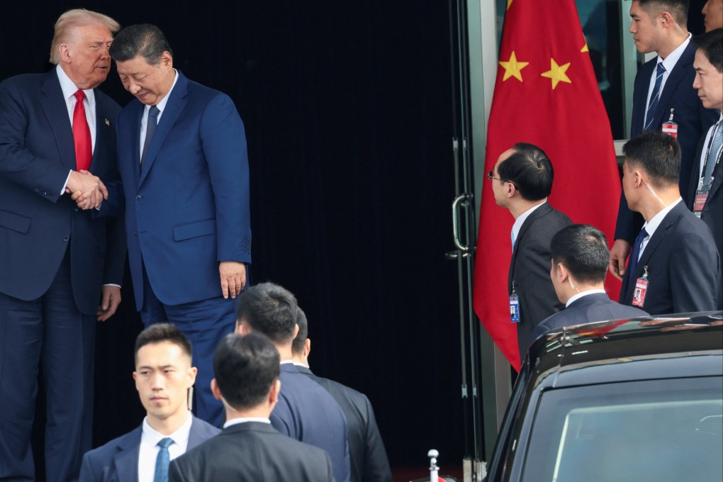 US President Donald Trump and Chinese President Xi Jinping talk as they leave after a bilateral meeting in Busan, South Korea, on October 30. Photo: Reuters
