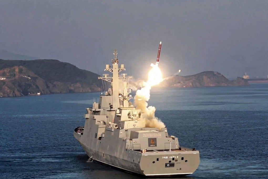 North Korea test-fires a weapons system from the deck of the Choe Hyon in April. Photo: KCNA/AFP