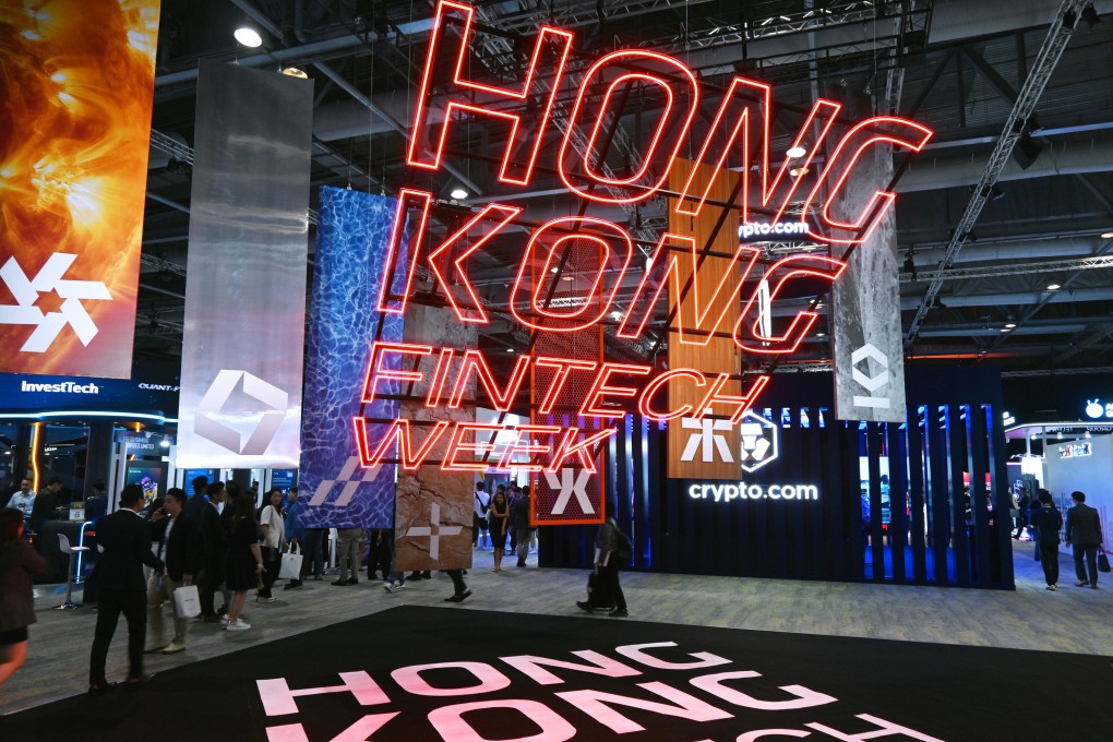 A sign for last year’s Hong Kong FinTech Week. The 2025 event starts on Monday. Photo: Matt Haldane