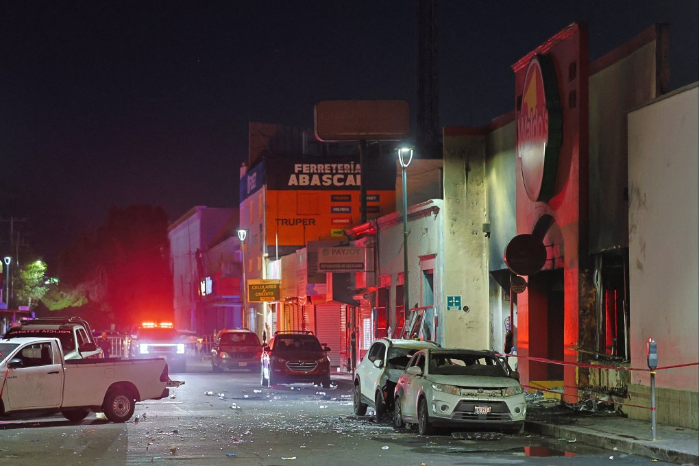 The damaged facade of a store, where a fire killed multiple people in Mexico’s Hermosillo on Saturday. Photo: Reuters