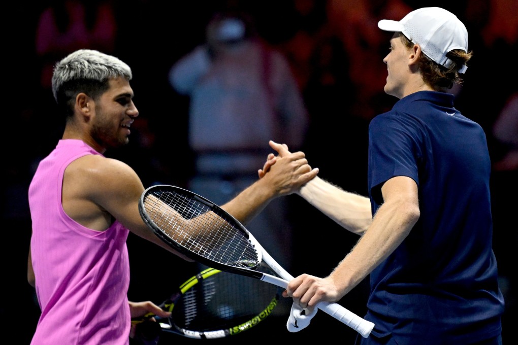 Carlos Alcaraz (left) and Jannik Sinner faced each other in the final of last month’s Six Kings Slam exhibition tournament in Riyadh. Photo: EPA