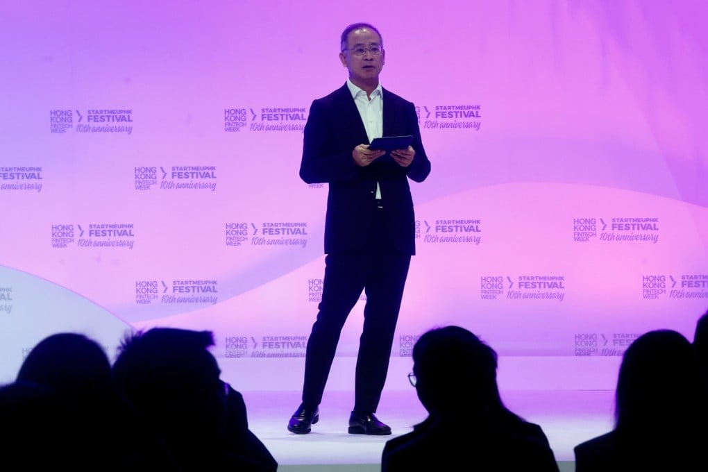 HKMA chief executive Eddie Yue speaks at the Hong Kong Fintech Week conference on Monday. Photo: Jonathan Wong