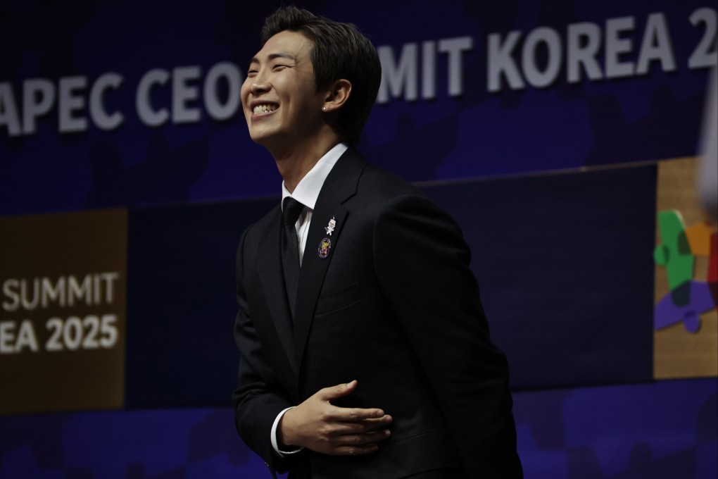 Kim Nam-joon, known as RM, leader of the K-pop band BTS, bows after delivering his speech during the APEC CEO Summit Korea 2025 in Gyeongju, South Korea, on October 29. South Korea’s success in promoting its cultural IP offers lessons for Hong Kong. Photo: EPA