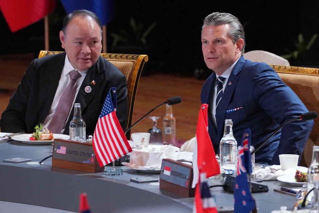 US Secretary of Defence Pete Hegseth (right) with his Philippine counterpart Gilberto Teodoro at the Asean Defence Ministers’ Meeting in Kuala Lumpur on Saturday. Hegseth has said Task Force Philippines is another step in the allies’ cooperation. Photo: AFP