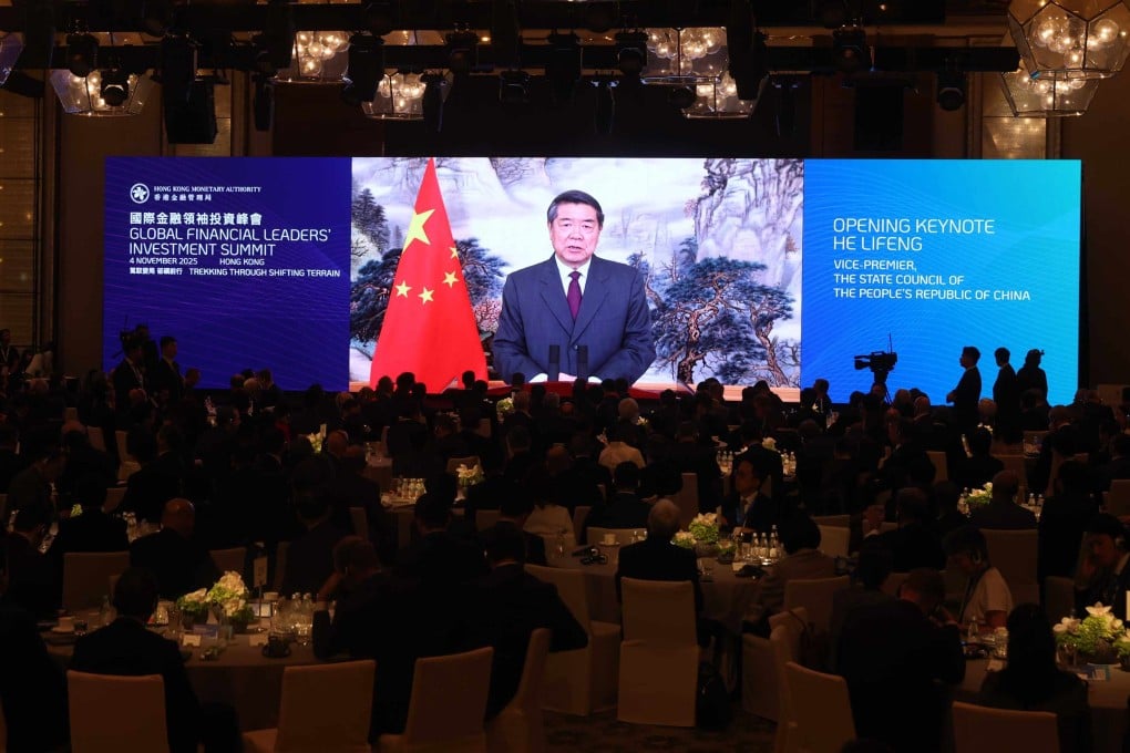 Vice-Premier He Lifeng pledged continued support for Hong Kong during the 2025 Global Financial Leaders’ Investment Summit on Tuesday. Photo: Edmond So