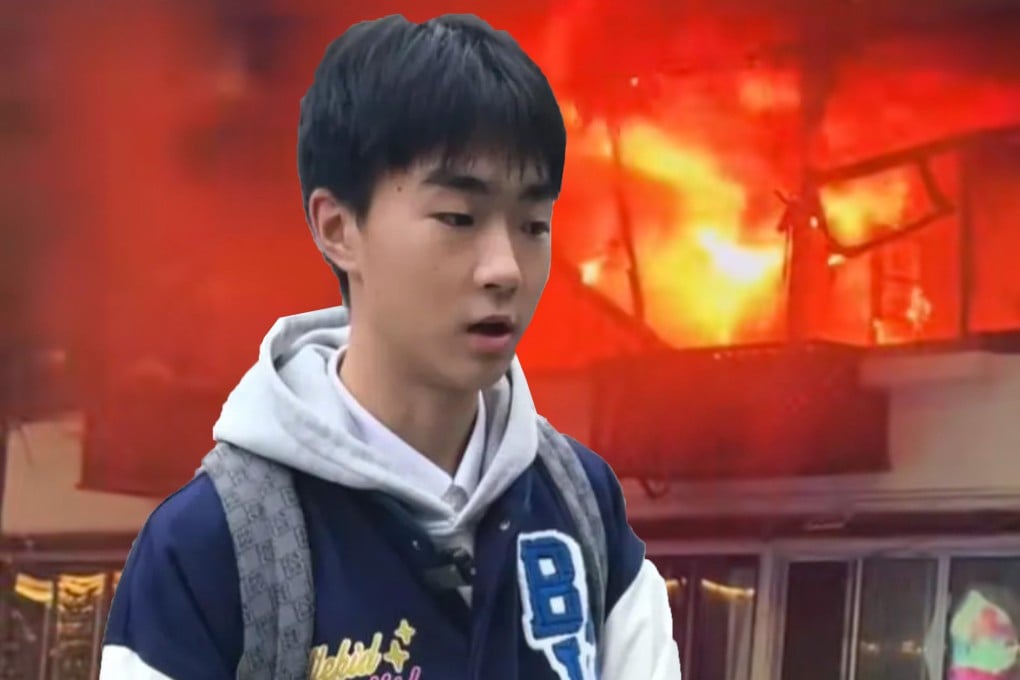 A secondary school pupil has been nicknamed “underpants man” after he rescued his elderly neighbours from a fire while wearing only his briefs. Photo: SCMP composite/Douyin