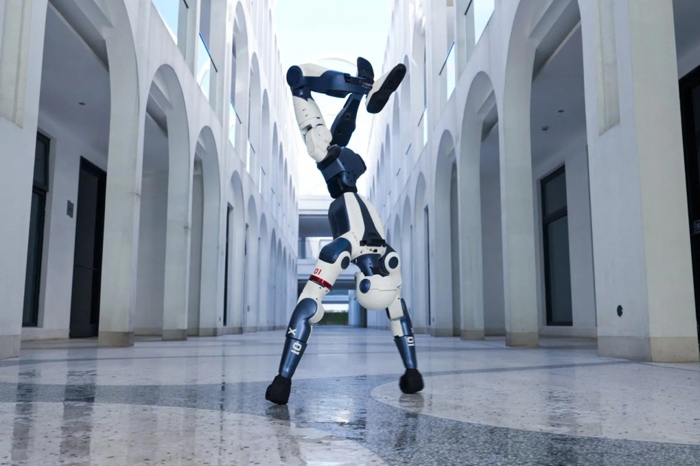 Unitree Robotics’ R1 robot is seen doing a handstand in a promotional image from the company. Photo: Unitree Robotics