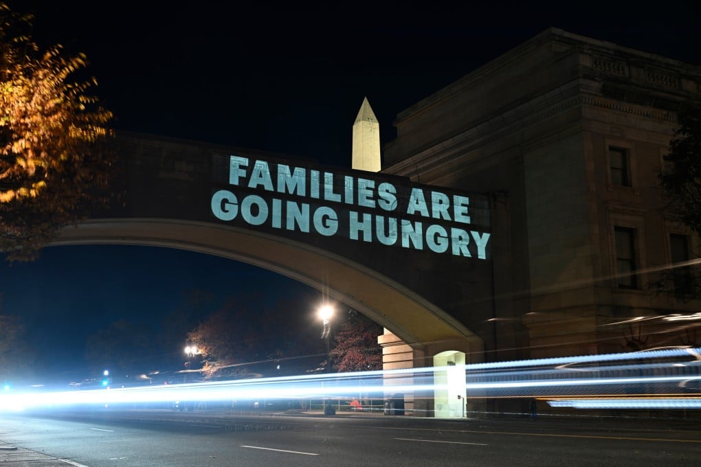 A message from the National Women’s Law Centre is projected on the US Department of Agriculture building in Washington on Monday. Photo: AP