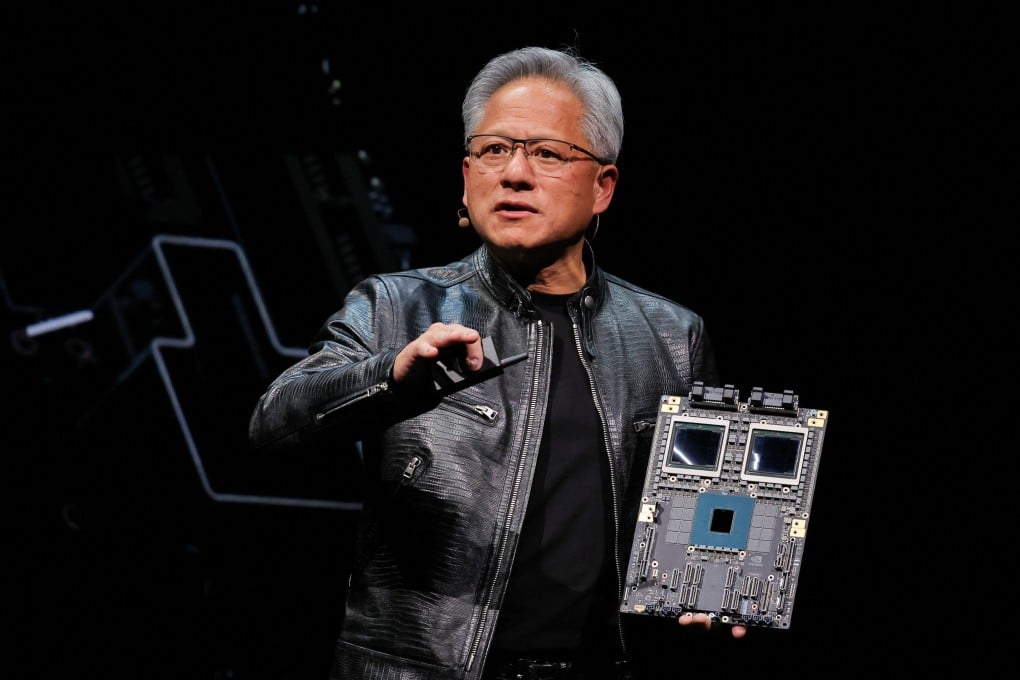 Nvidia CEO Jensen Huang presents a Blackwell platform at an event ahead in Taipei, Taiwan, in June 2024. Photo: Reuters