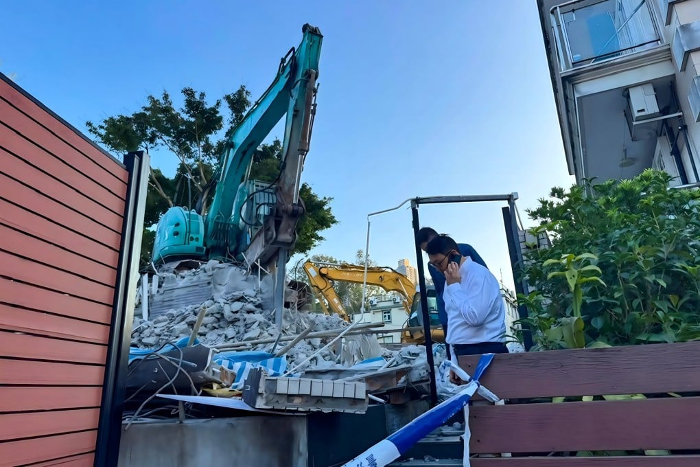 The woman was killed after the perimeter wall of the village house in Yuen Long collapsed during demolition works. Photo: Handout