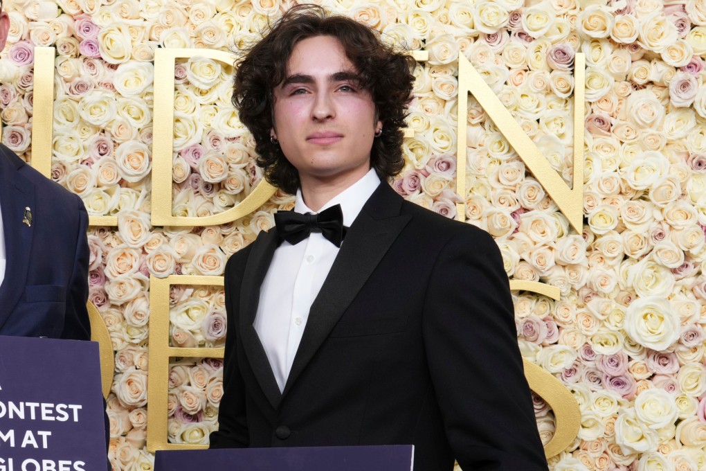Timothee Chalamet lookalike contest winner Miles Mitchell at the 82nd Golden Globes in Los Angeles in January 2025. The competition, held in New York in 2024, has led to “crazy” opportunities for some of its high-placing participants. Photo: Invision/AP