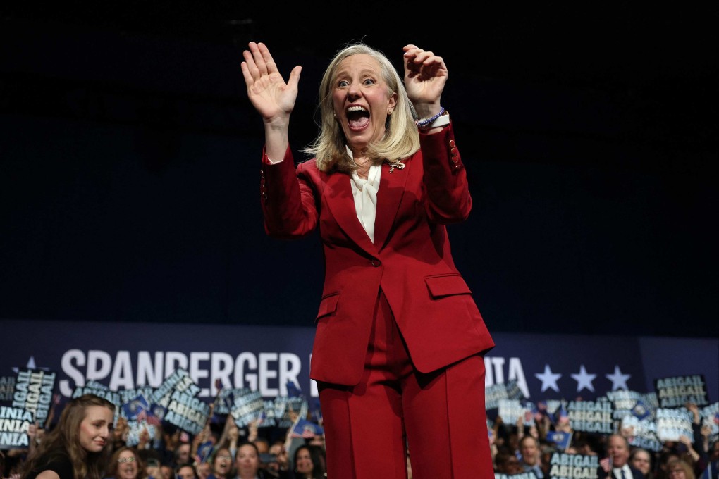 Abigail Spanberger celebrates as she takes the stage during her election night rally in Richmond, Virginia. Photo: AFP
