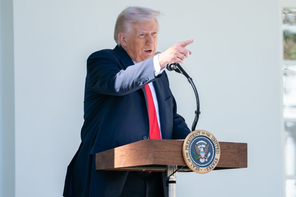 US President Donald Trump speaks during a lunch with Republican Senators in the Rose Garden of the White House last month. Photo: EPA