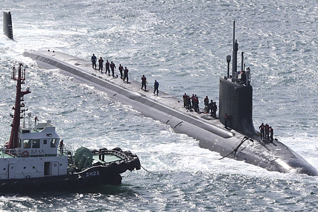 The USS Vermont, a fast attack nuclear submarine, enters a naval base in Busan, South Korea. Photo: Yonhap/AP