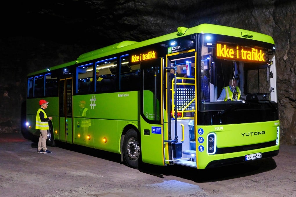 A Yutong bus, owned by public transport operator Ruter, is seen during a test of the vehicle’s communication system in Sandvika, Norway, in August. Photo: Ruter AS via AP